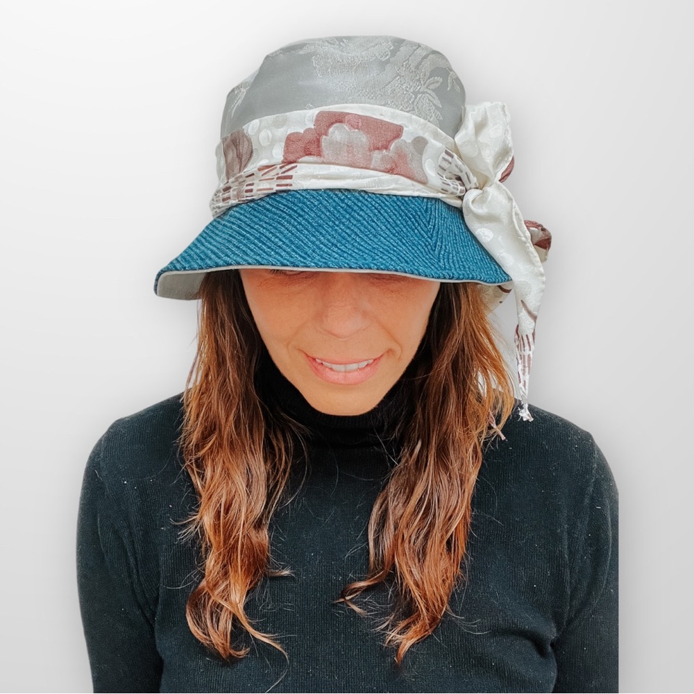 ♻️ Upcycle Hat Women’s Spring Hats with Hair Scarf Eco Friendly Sustaina…